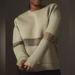 Anthropologie Mesh Paneled Crewneck Sweatshirt Women's 1X Sage Green